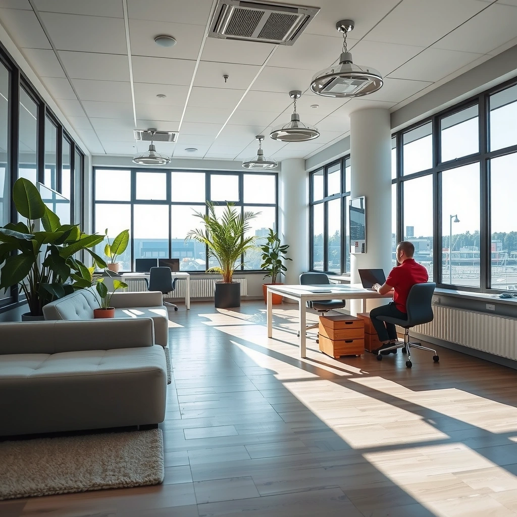 Modern office interior with collaborative workspace